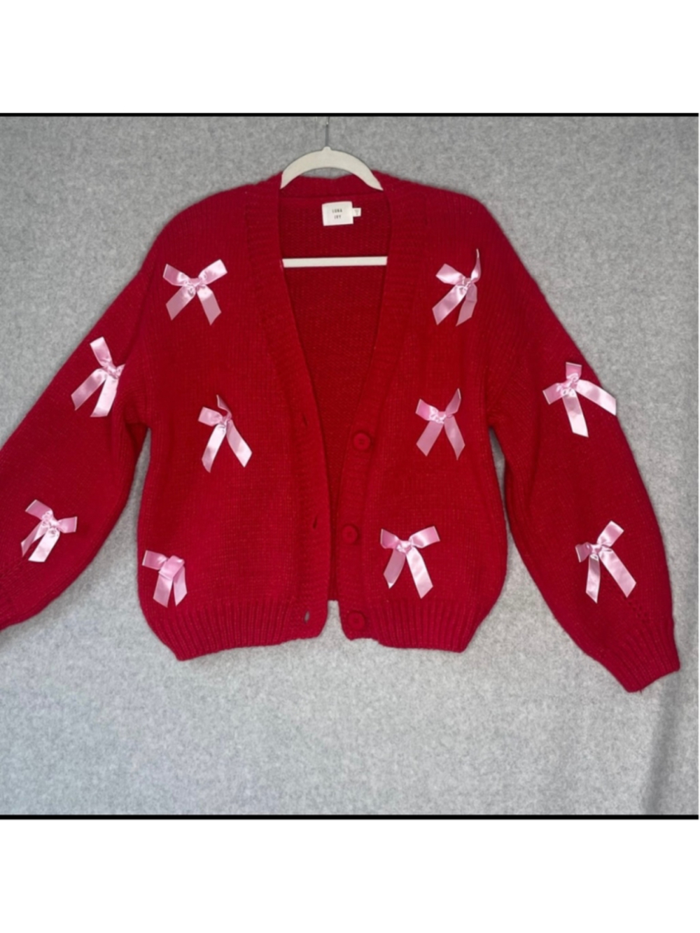 Luna Ivy Red Cardigan with Pink Satin Bows Size S